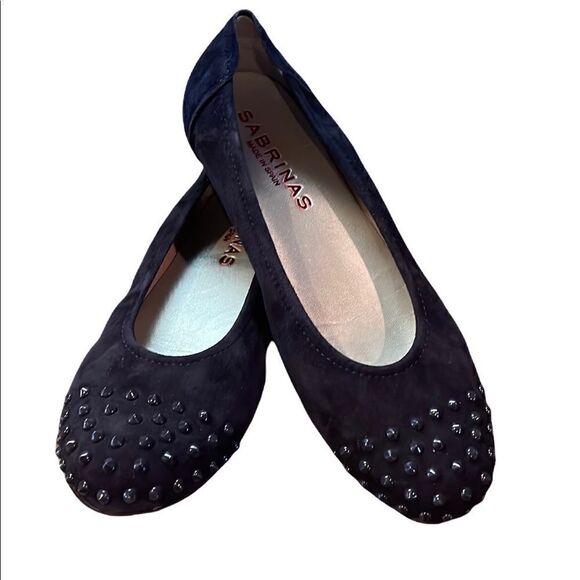 Sabrina’s Black Suede Ballet Flats Studded - Picture 1 of 8